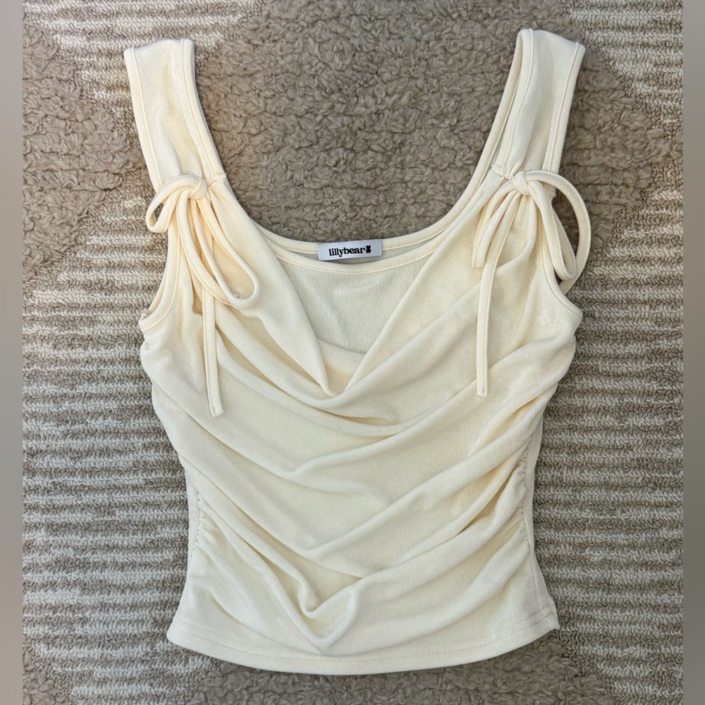 Cream Cowl Neck Crop Top